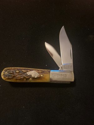 KA-BAR Oleans New York KA-BAR-LO Doghead Fat & Gnarly Stag Handle Knife With Two Blades Near Mint