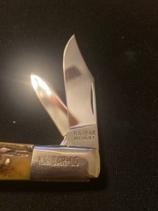 KA-BAR Oleans New York KA-BAR-LO Doghead Fat & Gnarly Stag Handle Knife With Two Blades Near Mint KA-BAR Oleans New York KA-BAR-LO Doghead Fat & Gnarly Stag Handle Knife With Two Blades Near Mint