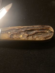 KA-BAR Oleans New York KA-BAR-LO Doghead Fat & Gnarly Stag Handle Knife With Two Blades Near Mint KA-BAR Oleans New York KA-BAR-LO Doghead Fat & Gnarly Stag Handle Knife With Two Blades Near Mint