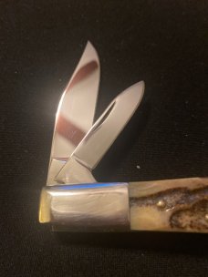 KA-BAR Oleans New York KA-BAR-LO Doghead Fat & Gnarly Stag Handle Knife With Two Blades Near Mint KA-BAR Oleans New York KA-BAR-LO Doghead Fat & Gnarly Stag Handle Knife With Two Blades Near Mint