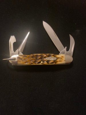 2001 Case XX USA 64090R SS Amber Bone Scout With 4 Blades/Tools & A Baile New Never Used Or Carried