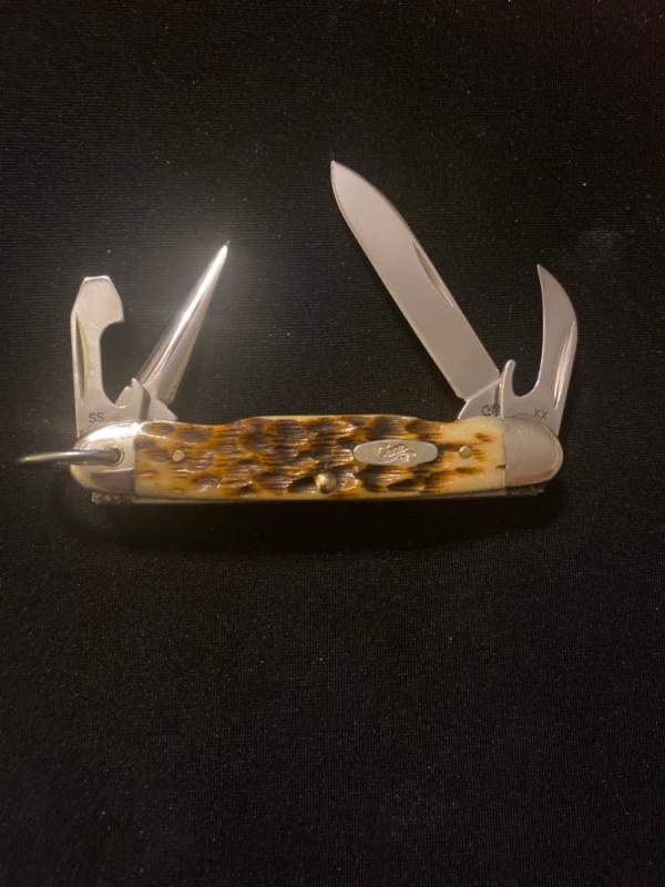 2001 Case XX USA 64090R SS Amber Bone Scout With 4 Blades/Tools & A Baile New Never Used Or Carried 2001 Case XX USA 64090R SS Amber Bone Scout With 4 Blades/Tools & A Baile New Never Used Or Carried