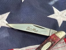 Case xx 1984 Its Only Peanuts Peanut Knife w Peanut Blade Etch w/ Great Red Bone Handles Case xx 1984 Its Only Peanuts Peanut Knife w Peanut Blade Etch w/ Great Red Bone Handles