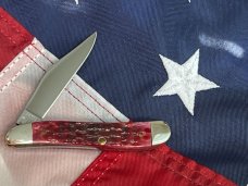 Case xx 1984 Its Only Peanuts Peanut Knife w Peanut Blade Etch w/ Great Red Bone Handles Case xx 1984 Its Only Peanuts Peanut Knife w Peanut Blade Etch w/ Great Red Bone Handles