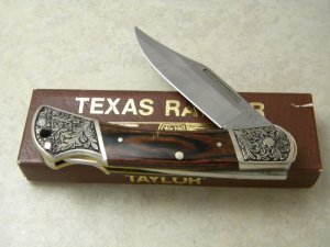 Taylor Cutlery Japan 1905 WP Scrolled Bolster Texas Ranger Wood Lockback Knife NIB