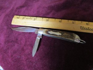 Stainless Steel Jack Knife Stag Handle Silver Tone Shield Nickle Bolsters and Loop Unbranded 