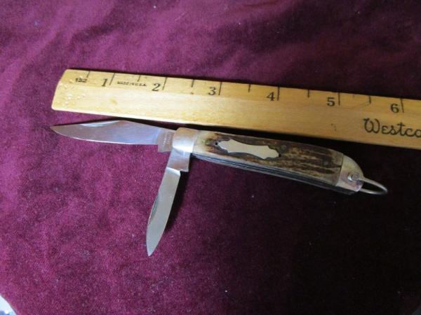 Stainless Steel Jack Knife Stag Handle Silver Tone Shield Nickle Bolsters and Loop Unbranded 