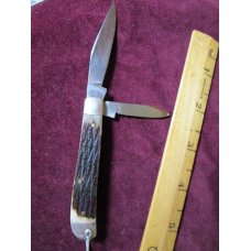 Stainless Steel Jack Knife Stag Handle Silver Tone Shield Nickle Bolsters and Loop Unbranded 
