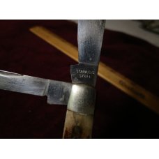 Stainless Steel Jack Knife Stag Handle Silver Tone Shield Nickle Bolsters and Loop Unbranded 