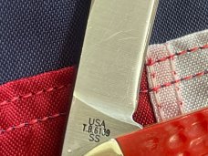 Case xx 2002 Tony Bose Single Blade Sowbelly Knife w/ Red, White & Blue American Flag Shield