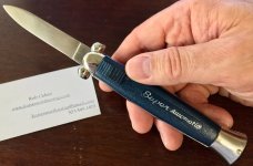 Super Automatic Out The Front, Blue Handle, Hard To Find Variation, Marked STAINLESS STEEL, Unused Super Automatic Out The Front, Blue Handle, Hard To Find Variation, Marked STAINLESS STEEL, Unused
