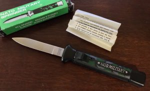 Nato Military Out the Front, Camouflage Handle, Original Box and Paper, Unused 