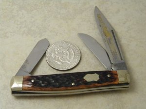 Bob White Cutlery (Fight'n Rooster?) Germany Bone Santa Fe Vol. Fire Dept. Stockman Knife 1983