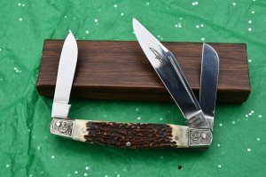 This is a VERY nice stag handled stockman (1980's) w/ scrolled bolsters!