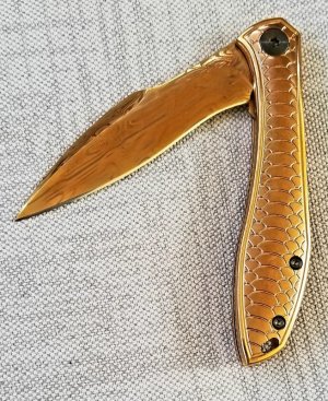 Jerry Moen Full Custom Golden Snake..1 of 1. See coa ...DLC  Damasteel Blade. and titanium hamdles