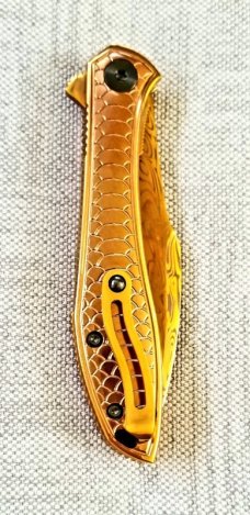Jerry Moen Full Custom Golden Snake..1 of 1. See coa ...DLC  Damasteel Blade. and titanium hamdles
