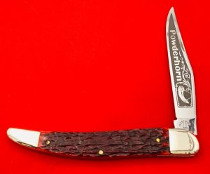 ROBT KLASS “Powderhorn” Texas Toothpick Pocket Knife c.1984 Red Jigged Bone #320