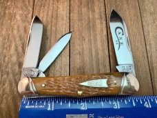 Case Classic Made by Queen 3 Back Spring Whittler Burnt Yellow Bone Rogers Jigged. Case Classic Made by Queen 3 Back Spring Whittler Burnt Yellow Bone Rogers Jigged.