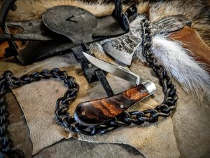 KROO CUSTOM BLADES - Lannys Clip - Bose Single Blade Trapper - Arizona iron Wood Burl Handles - NEW