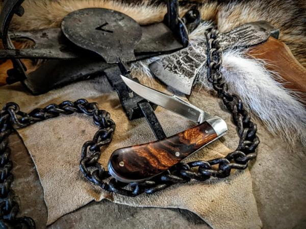 KROO CUSTOM BLADES - Lannys Clip - Bose Single Blade Trapper - Arizona iron Wood Burl Handles - NEW KROO CUSTOM BLADES - Lannys Clip - Bose Single Blade Trapper - Arizona iron Wood Burl Handles - NEW