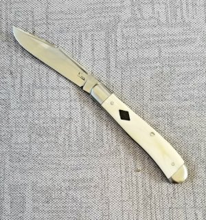 K'roo Custom Warthog Tusk Ivory Clip Slimline, Hawthorne,Knife,NEW,, 3.89", N690 w/ a Saber Grind