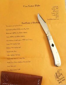 K'roo Custom Warthog Tusk Ivory Clip Slimline, Hawthorne,Knife,NEW,, 3.89", N690 w/ a Saber Grind K'roo Custom Warthog Tusk Ivory Clip Slimline, Hawthorne,Knife,NEW,, 3.89", N690 w/ a Saber Grind