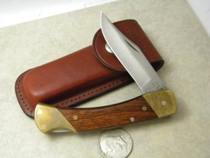 Uncle Henry Schrade + USA LB7 Wood Bear Paw Folding Lockback Knife in Pouch