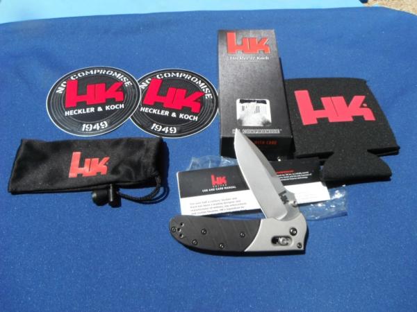 NOS/NIB BENCHMADE/H&K SNODY design Axis Lock original box/paperwork, w/2 HK stickers & a H&K koozie! NOS/NIB BENCHMADE/H&K SNODY design Axis Lock original box/paperwork, w/2 HK stickers & a H&K koozie!