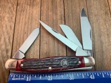 Henckels Made by Boker 4 Blade Stockman Crimson Red Rope Jigged Bone Henckels Made by Boker 4 Blade Stockman Crimson Red Rope Jigged Bone