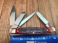 Henckels Made by Boker 4 Blade Stockman Crimson Red Rope Jigged Bone Henckels Made by Boker 4 Blade Stockman Crimson Red Rope Jigged Bone