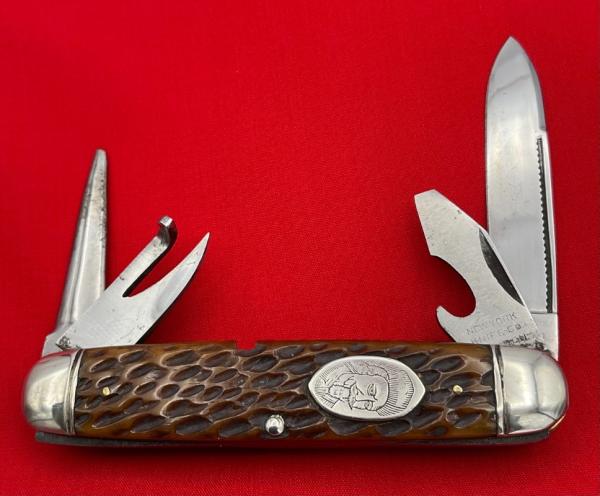 Vintage **RARE** NEW YORK KNIFE Co 4-Blade Buffalo Bill Cody Scout Folding. Pocket Knife Stag Vintage **RARE** NEW YORK KNIFE Co 4-Blade Buffalo Bill Cody Scout Folding. Pocket Knife Stag