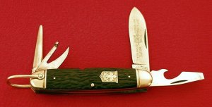 L.F. & C. UNIVERSAL MADE IN USA Black Bone BE PREPARED OFFICIAL BOY SCOUT Etch Knife 1912/1950