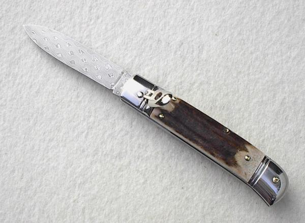 NOS 8" CLASSIC F.lli BELTRAME STAG LEVERLOCK 300 LAYERS DAMASCUS CARBON STEEL BLADE MANIAGO ITALY
