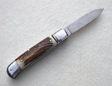 NOS 8" CLASSIC F.lli BELTRAME STAG LEVERLOCK 300 LAYERS DAMASCUS CARBON STEEL BLADE MANIAGO ITALY