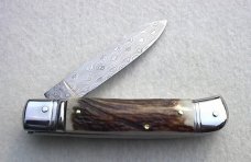 NOS 8" CLASSIC F.lli BELTRAME STAG LEVERLOCK 300 LAYERS DAMASCUS CARBON STEEL BLADE MANIAGO ITALY