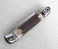 NOS 8" CLASSIC F.lli BELTRAME STAG LEVERLOCK 300 LAYERS DAMASCUS CARBON STEEL BLADE MANIAGO ITALY
