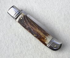 NOS 8" CLASSIC F.lli BELTRAME STAG LEVERLOCK 300 LAYERS DAMASCUS CARBON STEEL BLADE MANIAGO ITALY