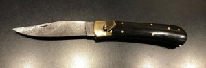 Mint Italian-Style Leverlock Knife, Dark Horn Scales/Damascus Blade