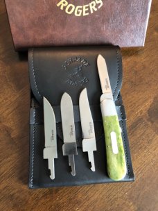 Schrade Rogers Custom Shop Blade Changer Knife -USA Made- Smooth Green Bone - Mother of Pearl Inlay Schrade Rogers Custom Shop Blade Changer Knife -USA Made- Smooth Green Bone - Mother of Pearl Inlay