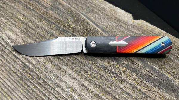 Enrique Peña Custom - Clip Point Barlow Front Flipper - Mexican Blanket Micarta Enrique Peña Custom - Clip Point Barlow Front Flipper - Mexican Blanket Micarta