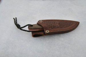 Puukko Custom 5 7/8" OAL Basket Weave Micarta Never Used Lanyard Custom JRE leather Sheath