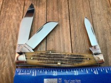 Schatt and Morgan Reverse Gunstock Stockman Carmel Jigged Bone Schatt and Morgan Reverse Gunstock Stockman Carmel Jigged Bone