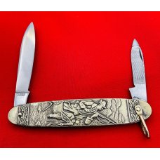 Vintage **MINT** ARNEX STAINLESS 2-Blade Brass Figural Shadow Pen Folding Pocket Knife Post 1940