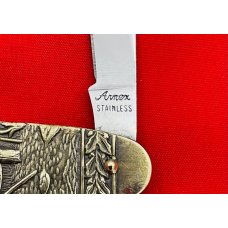 Vintage **MINT** ARNEX STAINLESS 2-Blade Brass Figural Shadow Pen Folding Pocket Knife Post 1940