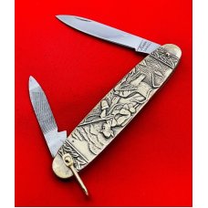 Vintage **MINT** ARNEX STAINLESS 2-Blade Brass Figural Shadow Pen Folding Pocket Knife Post 1940