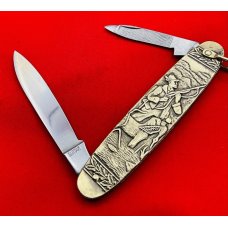 Vintage **MINT** ARNEX STAINLESS 2-Blade Brass Figural Shadow Pen Folding Pocket Knife Post 1940