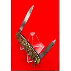 Vintage **MINT** ARNEX STAINLESS 2-Blade Brass Figural Shadow Pen Folding Pocket Knife Post 1940