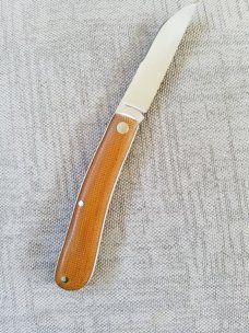 Bobby Toole Custom Dogleg Shadow Knife, natural burlap micarta,New, CPM-154 ,4" clsd, coa & pouch Bobby Toole Custom Dogleg Shadow Knife, natural burlap micarta,New, CPM-154 ,4" clsd, coa & pouch