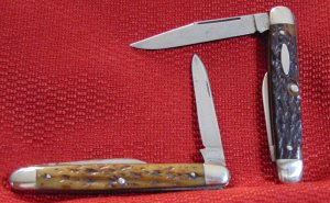 A PAIR OF USED  VINTAGE CATTARAUGUS CUTLERY CO.  BONE PEN KNIVES c1886/1963