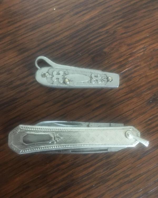 LADIES FINE BUTTON HOOK AND A SILVER MANICURE KNIFE